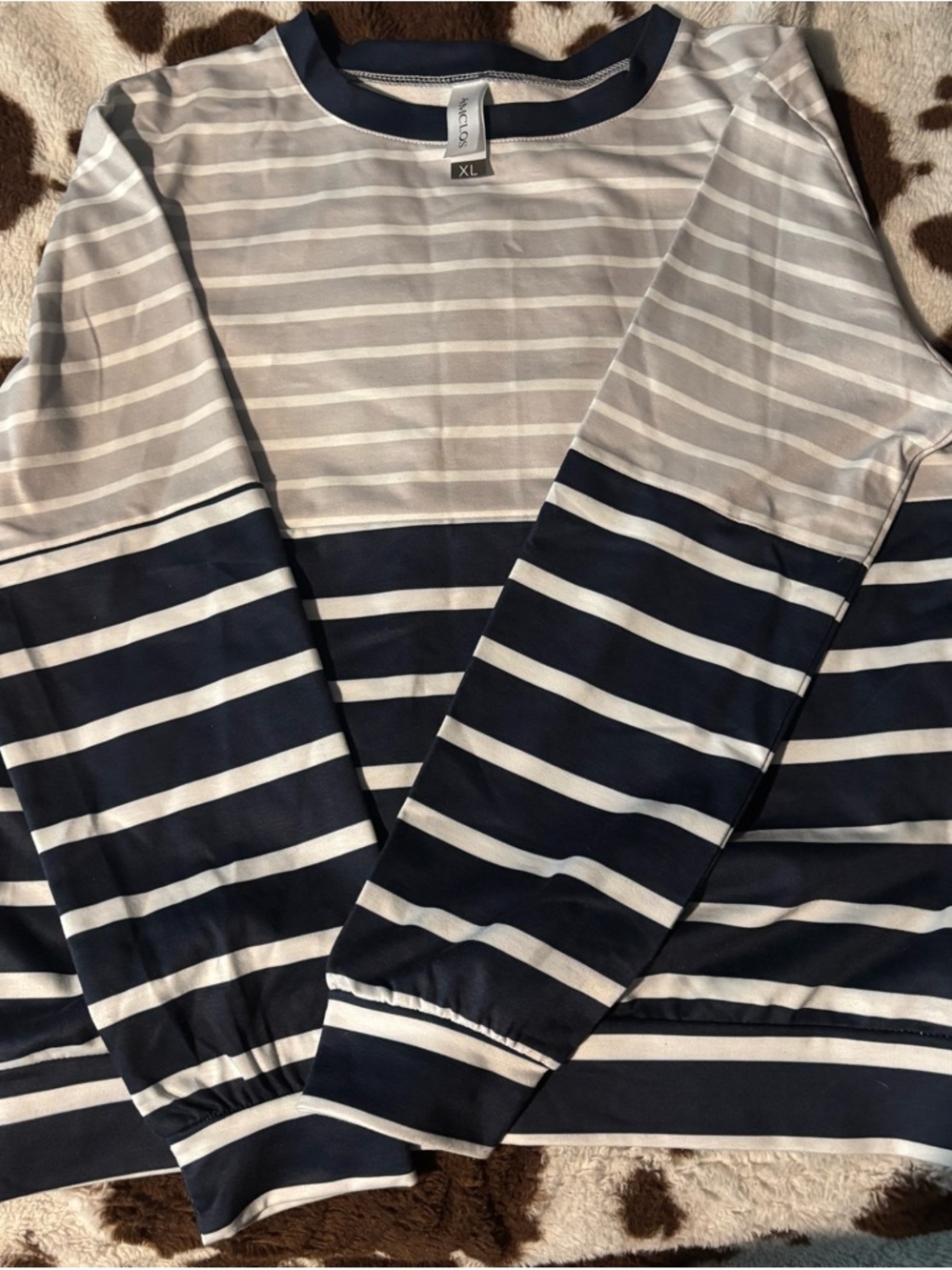 Striped Long Sleeve Women's Top - Navy and White